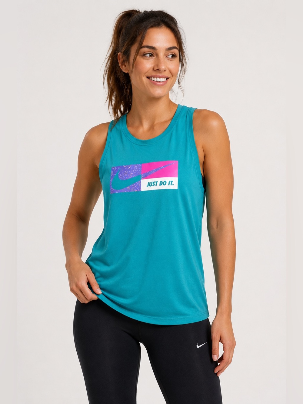 Nike Dri-FIT Icon Clash Graphic Training Tank Top Neptune Green Just Do It Women